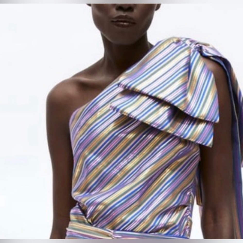🌸NEW ZARA METALLIC ONE SHOULDER TOP Sz L WITHOUT TAGS.